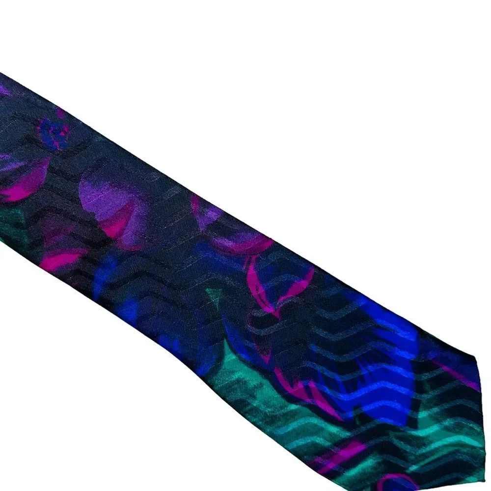 Vintage Picasso tropical flower purple and green silk tie
